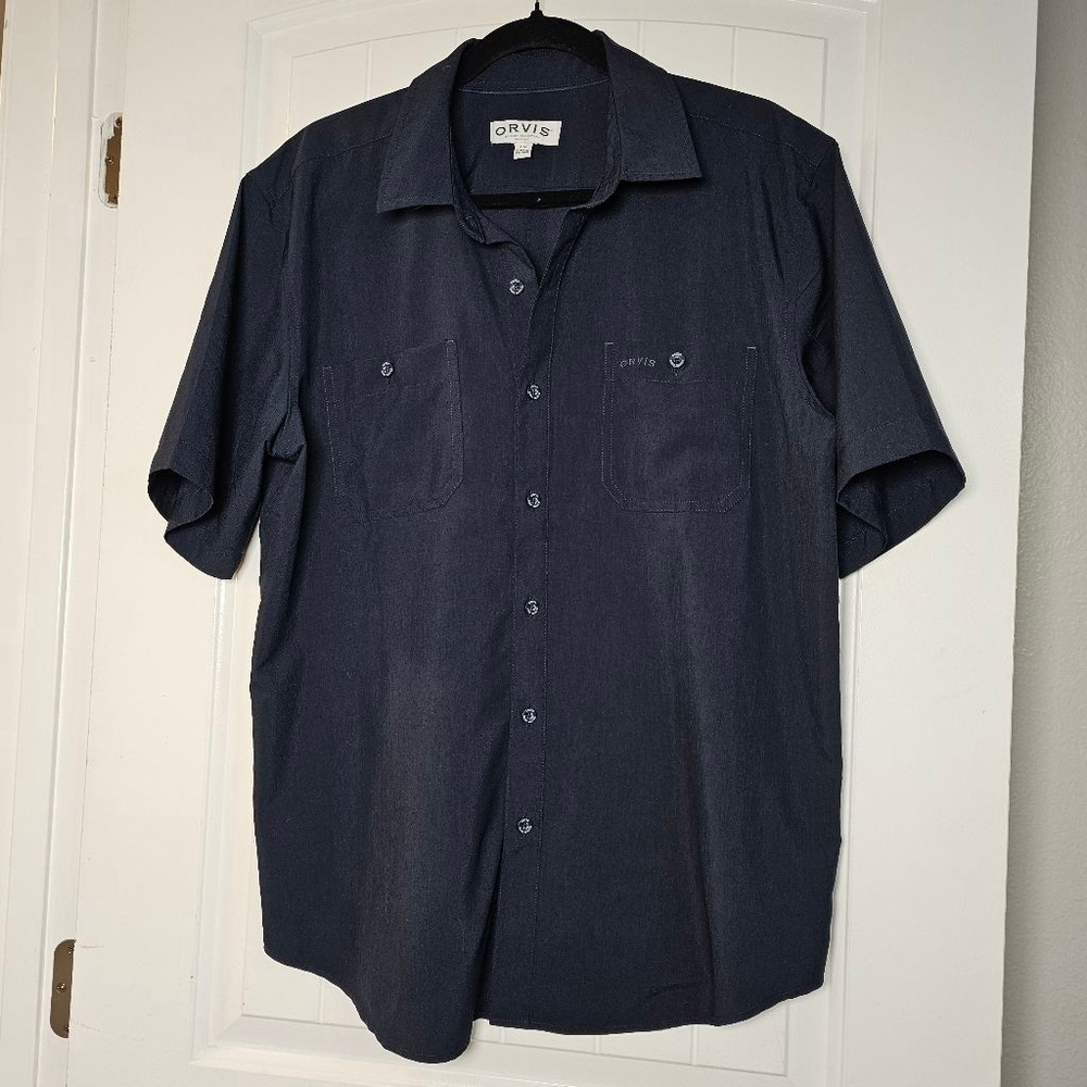 Orvis LG button down polo short sleeve shirt, dark blue